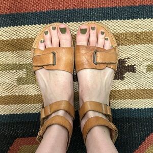 Free People Tan Leather Buckle Sandals